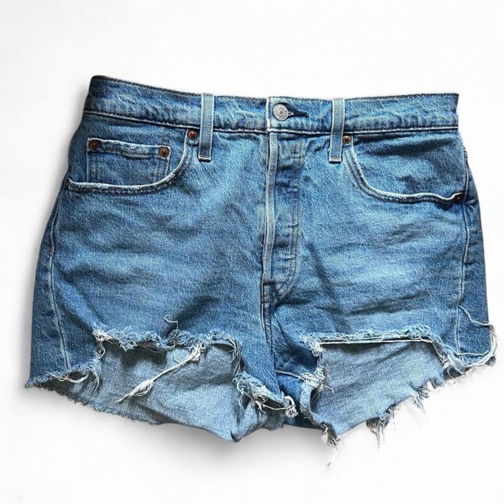 Levi's 501 Button Fly Denim Distressed Shorts Waist 29 Y2K Summer Beach Coastal